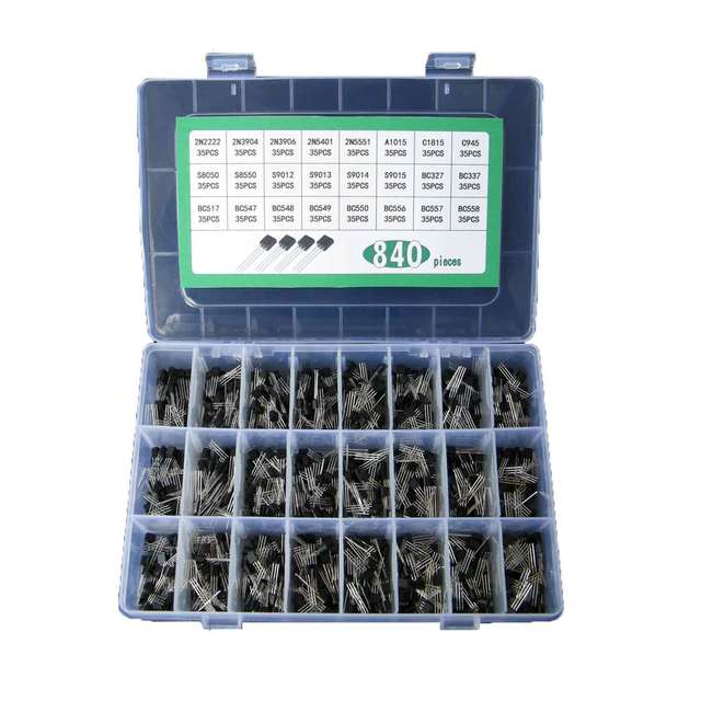 840pcs/set 24Values TO-92 Transistor Assortment Assorted Kit BC327 BC337 BC517 BC547 BC548 BC549 2N2222 3906 3904 5401 5551 C945
