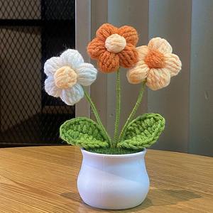 Christmas Valentines Mothers Day Gifts Lovely Forget-me-not Wool <strong>Crochet</strong> Pot <strong>Flowers</strong> Handmade Mini Knitting Potted <strong>Flowers</strong>