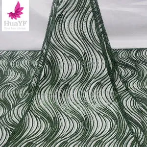 عالية الجودة الأفريقي الزمرد الأخضر 3d مطرز الترتر التطريز فستان من نسيج الدانتيل ل 5 ساحات HY2104-3