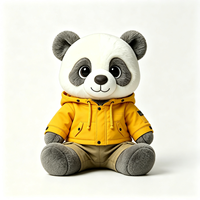 Peluche Panda Mignonne et Douce, Jouet en Peluche Animal Rembourré avec Veste à Capuche Jaune Vif et Pantalon Cargo Kaki