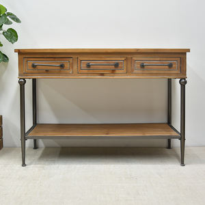 Meuble de salon, console d'entrée en bois massif avec cadre en métal rustique et plateau noir, rangement pour couloir - Product Image 5