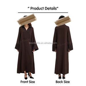 Elegante Abito Kaftano Turco in Poliestere a Maniche Lunghe con Abbottonatura a Contrasto, Polsini Larghi, Spacchi Laterali, Vestibilità Rilassata, Sartoriale, per Matrimoni Autunnali - Product Image 2