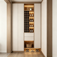 Armoire à vin murale intégrée en chêne massif de couleur neutre avec vitrine de rangement dissimulée pour la décoration intérieure résidentielle