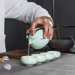 Fatti a mano in ceramica teiere andmade Cinese/Giapponese Vintage Kungfu Gongfu Tea Set-Porcellana Teiera e Tazze Da Tè e Tè Di Bambù vassoio