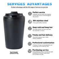 Tasses Thermiques 12oz pour Bureau, Hommes et Femmes, Tasse à Café Extérieure en Acier Inoxydable à Double Paroi, Mugs Thermiques Réutilisables avec Couvercle