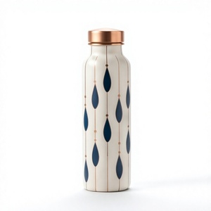 Bouteille d'eau en cuivre émaillée ayurvédique de qualité supérieure, motif goutte d'eau artistique, bouteille de sport métallique étanche, fabricant OEM - Product Image 1