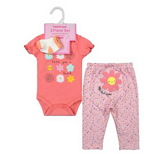 Ensemble 2 pièces d'été en coton 100% décontracté, anti-plis, séchage rapide, antibactérien, avec boutons corne, comprenant body, short et chaussettes - Vente en gros - Product Image 1