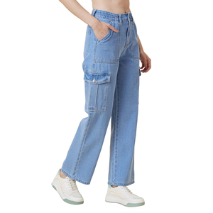 Los pantalones vaqueros Cargo con bolsillo para mujer a la moda más vendidos, pantalones Cargo largos de cintura alta para mujer de Bangladesh - Product Image 4