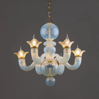 Lustre Art Déco en Verre de Murano à 6 Lumières avec LED Blanc Chaud 3500K 150cm