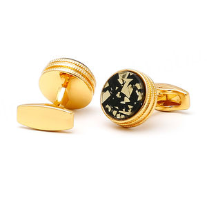 Boutons de manchette vintage, style rétro, motif noir et or, boutons de manchette ronds en or pour chemise d'homme - Product Image 4