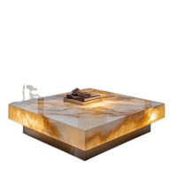 Italienischer Minimalismus Villa Wohnzimmer Couchtisch Leuchtender Jade-Marmor Edelstahlrahmen Hochwertige Leichte Wohnmöbel