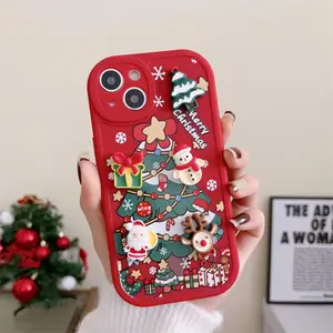 3D圣诞老人彩绘可爱卡通防摔防震手机壳，适用于iPhone 14 plus 12 15 13 pro max作为圣诞礼物