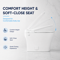 WC Bidet Non Électrique Certifié CUPC Conforme ADA Sans Rebord en Céramique Facile à Nettoyer avec Chasse d'Eau Latérale pour Salle de Bain