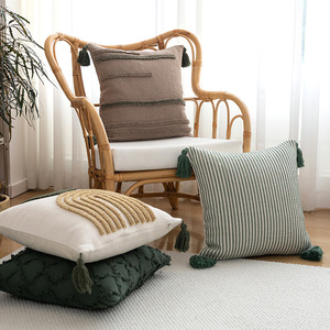 Funda de Cojín Lumbar Moderna Minimalista con Diseño Geométrico Cuadrado, Estampado de Borlas, Lavable, de Poliéster y Algodón - Product Image 2