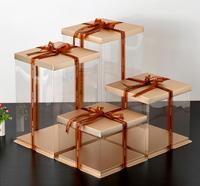 Boîte à gâteau carrée transparente de 10 pouces en or clair, boîte d'expédition pour gâteau avec couvercle et plateau dorés pour l'emballage de boulangerie