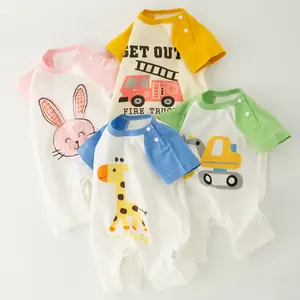 Comfort Baby Summer Clothes Thin Breathable Cotton Short-Sleeved Jumpsuit Cartoon Children's Climbing Suit