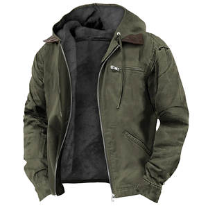 Chaqueta de invierno de talla grande para <span class=keywords><strong>hombre</strong></span>, abrigo informal de algodón sólido XL con cuello levantado, <span class=keywords><strong>capucha</strong></span> de tela de punto transpirable, revestimiento teñido liso - Product Image 1