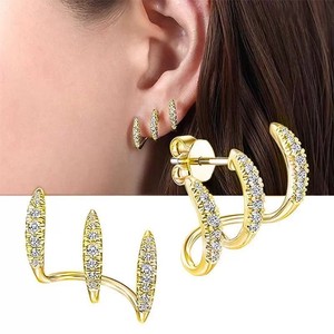 Pendientes curvos de 3 capas con diamantes de imitación, estilo minimalista, diseño de arco, para mujer - Product Image 1