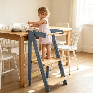 Adjustable Height <b>Folding</b> Modern Learning Tower High-quality Wood Toddler <b>Step</b> <b>Stool</b> Wide Sturdy Non-slip Foot Pad - Product Image 2