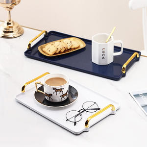 Plateau en <span class=keywords><strong>plastique</strong></span> de luxe léger d'approvisionnement direct d'usine pour la tasse d'eau thé fruits dîner motif de plante salon plats et assiettes - Product Image 4