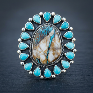 Hottest Oyster Turquoise Natural Gemstone Rhodium Plated 925 Solid Sterling <b>Silver</b> Wedding & Party <b>Statement</b> <b>Ring</b> - Product Image 2