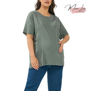 T-shirt d'allaitement en coton biologique modal vert sauge pour la maternité, respirant, à fermeture pull-over, idéal pour l'été - Product Image 1