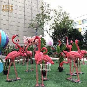 Life size resin animal fiberglass flamingo statue for garden decoration