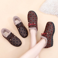 Bottes d'hiver en coton à motif géométrique ethnique pour femmes, avec col en fourrure, détail nœud et cloche, confortables, antidérapantes, pour temps froid
