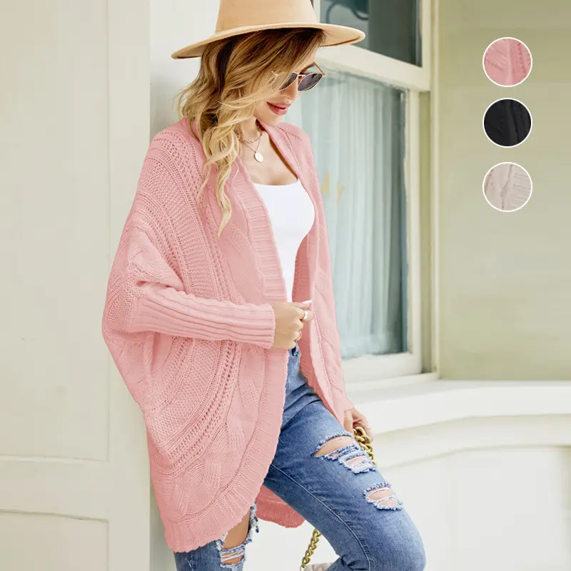 Winter Temperament Chunky knitted Coat Autumn Winter Solid Color Irregular Cape Twisted Bat Sleeve Crochet Cardigan Sweater