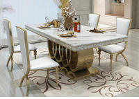 Ensembles de Salle à Manger Blancs Italiens Classiques Grande Table à Manger Rectangulaire en Marbre de Luxe avec 8 Chaises en Cuir pour Mobilier de Salle à Manger