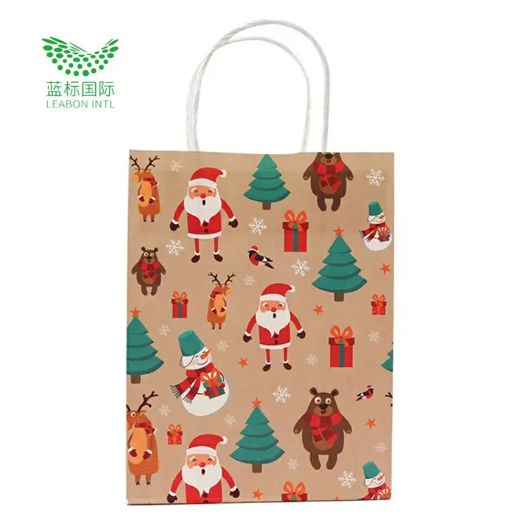 Il nuovo design personalizzato dei produttori ricicla il sacchetto regalo di natale in carta kraft per lo shopping