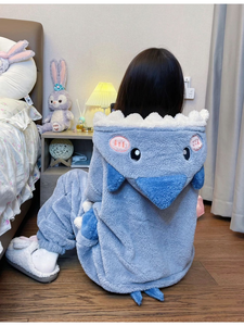 Pyjama <span class=keywords><strong>Kigurumi</strong></span> unisexe à capuche requin dessin animé, en polyester confortable, pour adulte, idéal pour les fêtes costumées et Noël, motif animal - Product Image 3