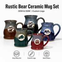 Ensemble de tasses en céramique réactive personnalisées de haute qualité, capacité 400/500 ml, style rétro, poignée en grès, anti-fuite, passe au lave-vaisselle