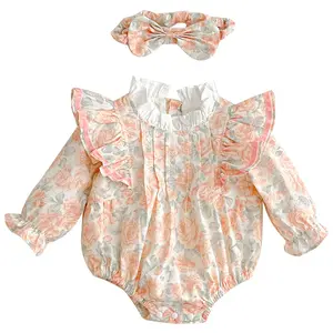 Ivy42288A printemps petites filles barboteuses Mini soeurs barboteuse à manches longues et robe Vintage tout-petits barboteuse florale