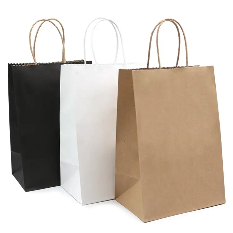 Bianco E Marrone di Carta Kraft Contorto Maniglia Shopping Bag Carrier Con Logo Stampato
