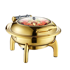 Olla Eléctrica Rectangular de Acero Inoxidable de 9L para Calentar Alimentos, con Tapa de Vidrio, Dorada, de Lujo, para Buffet, para Hotel - Product Image 1