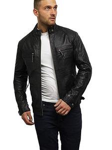 Brandslock Unisex <b>Genuine</b> Leather Biker Jacket Stand Collar Windproof Waterproof Camouflage Pattern Front Loose Fit Winter Ready - Product Image 5