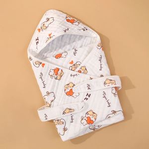100% Cotton Woven Cartoon Super Soft Baby Hooded <b>Blanket</b> Breathable Quick Dry Muslin Wearable Kids - Product Image 4