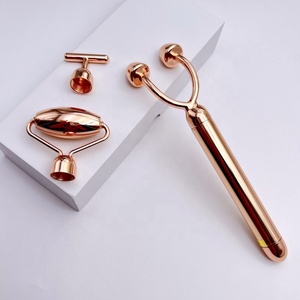 Pravite Label T <span class=keywords><strong>Shape</strong></span> Rose Gold Metal Vibrating Face Roller Skin Care 3 In 1 Electric Beauty Bar - Product Image 2