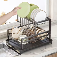 Séchoir à vaisselle pliable à 2 niveaux Support pour vaisselle Support pour vaisselle avec porte-gobelets Support pour évier en métal pour comptoir de cuisine