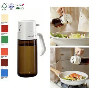 Dispensador de Aceite de Vidrio 2 en 1 de Gran Capacidad (550 ml) en Gris Oscuro, Blanco y Verde para Cocina, Rociador de Aceite para Salsas - Product Image 1