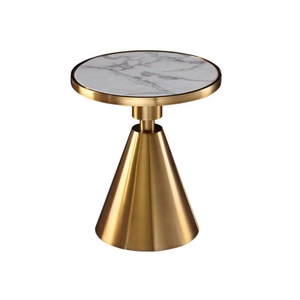 Mesa auxiliar de lujo ligera, parte superior de piedra de mármol redonda moderna, patas de Metal dorado, mesa auxiliar pequeña, sala de estar, muebles para el hogar, mesa auxiliar para cama - Product Image 6