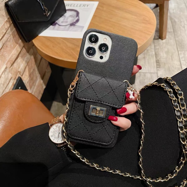 Fashion Women Diamond Lattice Crossbody Chain Phone Case With Card Slot Purse Leather Shockproof Cover for iPhone 16 Pro Max