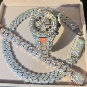 Chất Lượng Cao Đồ Trang Sức Sang Trọng Moissanite Kim Cương Đồng Hồ Iced out Moissanite Rap Ca Sĩ Hip Hop Đồng Hồ