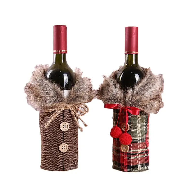 New bow knots linen fur collar European and American wine bottle sets Christmas decorations holiday decoration props