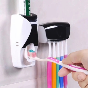 <span class=keywords><strong>Toothbrush</strong></span> Titular Automatic Toothpaste Dispenser Set Dustproof Sticky Sucção <span class=keywords><strong>Wall</strong></span> Mounted Creme Dental Espremedor para Banheiro - Product Image 2