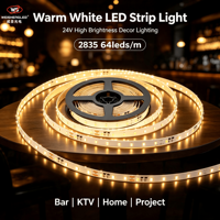 2835 SMD DC24V 64leds/m  4.8W/m Garansi 5 Tahun 5m IP20 Lampu Strip LED Fleksibel