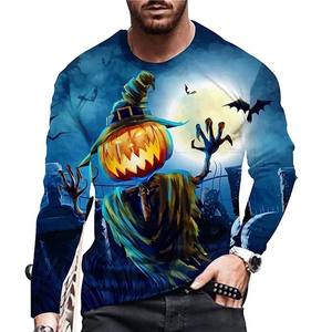 Camiseta de Manga Larga para Hombre, Diseño de Calabaza y Bruja de Halloween con Estampado Digital 3D, Corte Regular, Tejido de Punto - Product Image 1