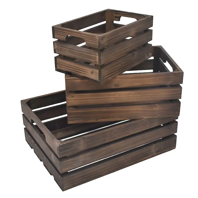 Luckywind Custom Capacity Cheap Display Boxes Rustic Wood Crate Wholesale Large Small Decorative Vintage Wood Crates for Storage