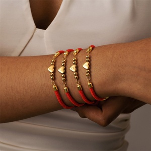 Custom Lucky <b>Bracelet</b> Gold Plated Stainless Steel Letter M Heart Charm Beads <b>String</b> <b>Bracelet</b> - Product Image 2